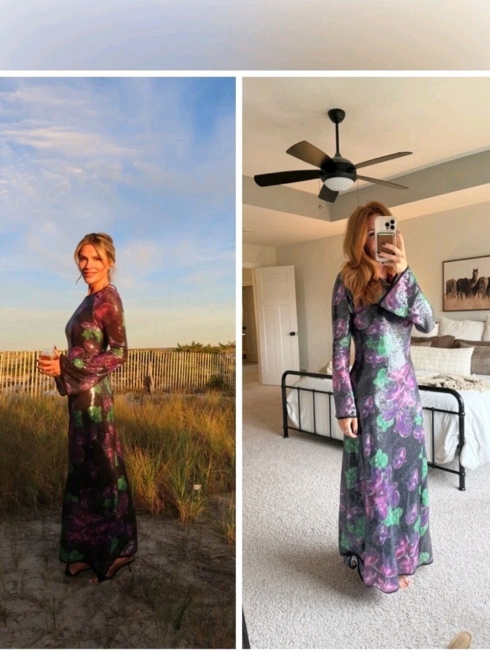 The Wolf Gang Lenee Long Sleeve Floral Sequin Maxi Dress in Black and Purple - Picture 6 of 13